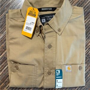 Carhartt Men's Relaxed Fit Rugged Flex Khaki Shirt Long Sleeve Professional